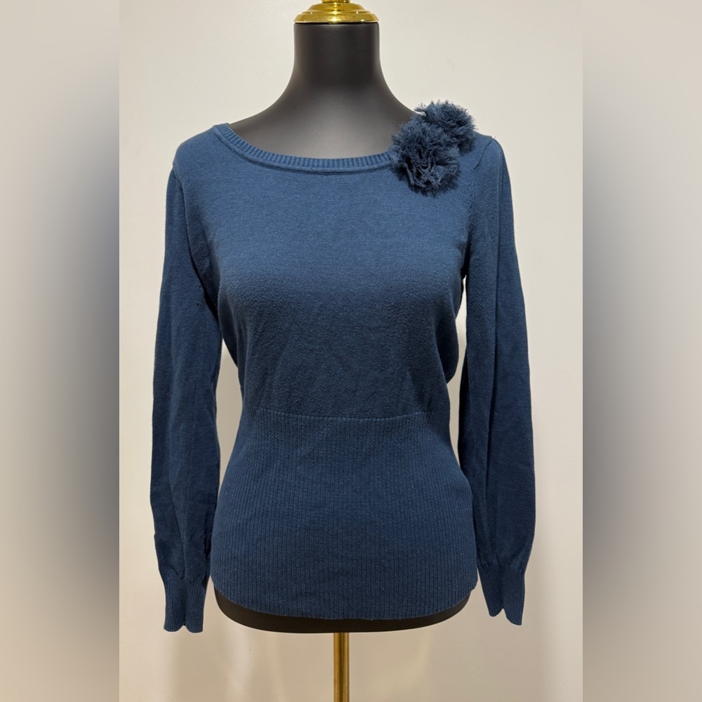 AB Studio Blue Sweater with Floral Accent
